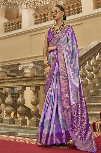 Lavender satin weaving print saree