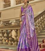 Lavender satin weaving print saree