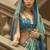 Turquoise satin weaving print saree