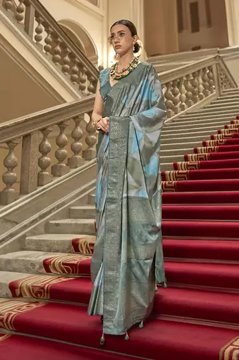 Multi color satin weaving print saree