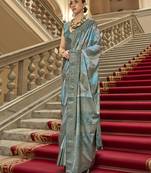 Multi color satin weaving print saree