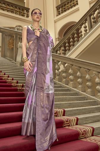 Multi color satin weaving print saree