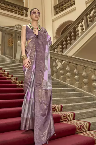 Multi color satin weaving print saree