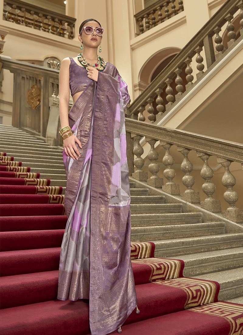 Multi color satin weaving print saree