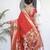 red paithani silk blend zari motifs saree with contrast blouse