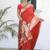 red paithani silk blend zari motifs saree with contrast blouse