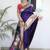 violet paithani silk blend zari motifs saree with contrast blouse