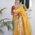 yellow paithani silk blend zari motifs saree with contrast blouse
