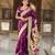 wine paithani silk blend zari motifs saree with contrast blouse