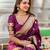 wine paithani silk blend zari motifs saree with contrast blouse