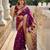wine paithani silk blend zari motifs saree with contrast blouse
