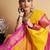 yellow silk blend saree with striking pallu & blouse