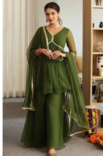 Dark green palazzo kurti set