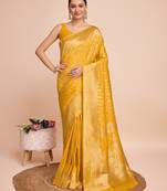 yellow gold jari weaving silk blend saree