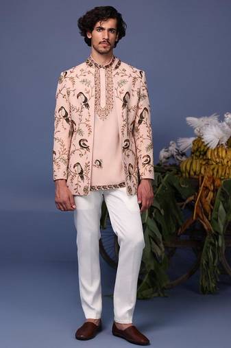 Ahan macaw pink jodhpuri set