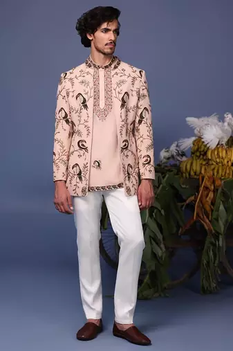 Ahan macaw pink jodhpuri set