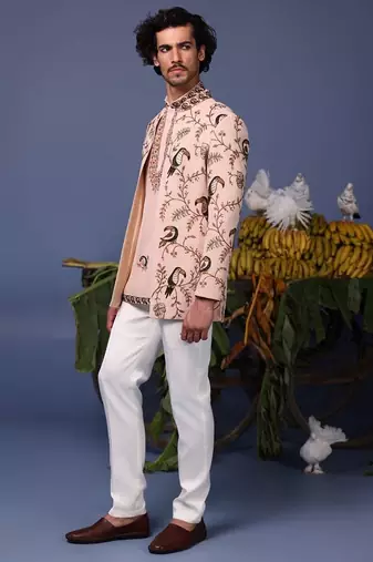 Ahan macaw pink jodhpuri set