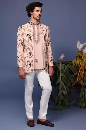 Ahan macaw pink jodhpuri set