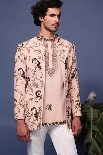 Ahan macaw pink jodhpuri set