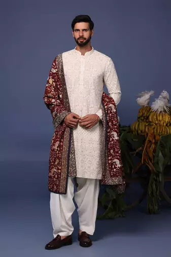 Tajdaar ivory kurta set