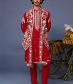 Aariz pichwai hot red kurta 1 jacket set
