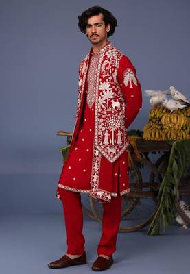 Aariz pichwai hot red kurta 1 jacket set 3