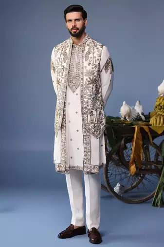 Aatif pichwai ivory kurta 1 jacket set