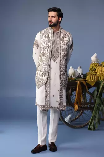Aatif pichwai ivory kurta 1 jacket set