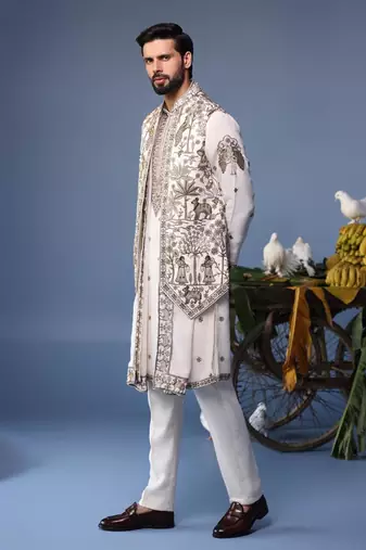 Aatif pichwai ivory kurta 1 jacket set