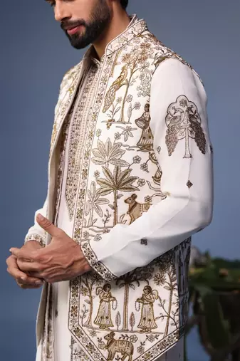 Aatif pichwai ivory kurta 1 jacket set