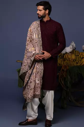 Rafi wine kurta set