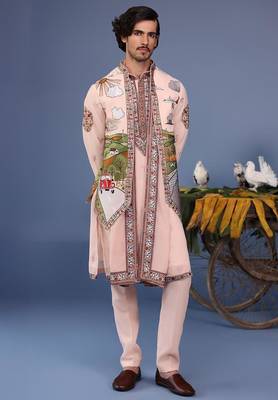 Ahad pink kurta 1 jacket set 1