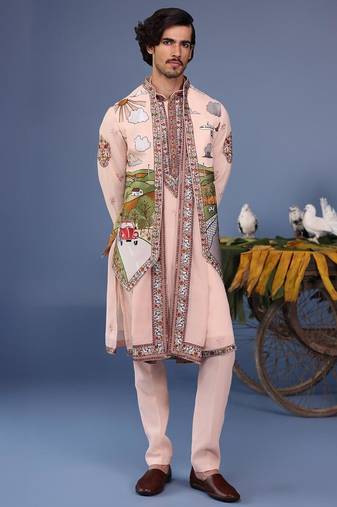 Ahad pink kurta 1 jacket set