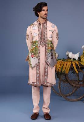 Ahad pink kurta 1 jacket set 2
