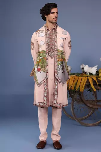 Ahad pink kurta 1 jacket set