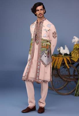 Ahad pink kurta 1 jacket set 3