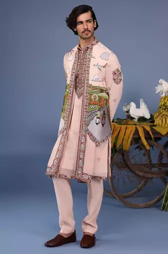 Ahad pink kurta 1 jacket set