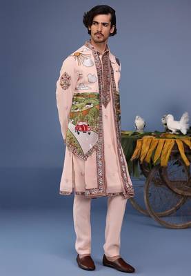 Ahad pink kurta 1 jacket set 4