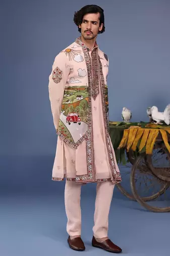 Ahad pink kurta 1 jacket set
