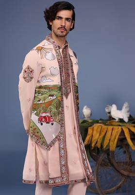Ahad pink kurta 1 jacket set 5