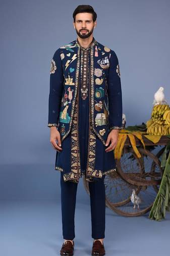 Maahir cocktail navy blue kurta 1 jacket set