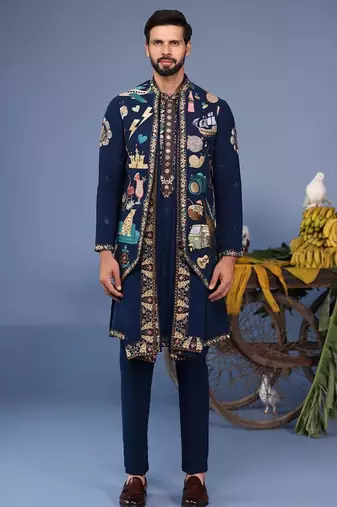 Maahir cocktail navy blue kurta 1 jacket set