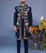 Maahir cocktail navy blue kurta 1 jacket set