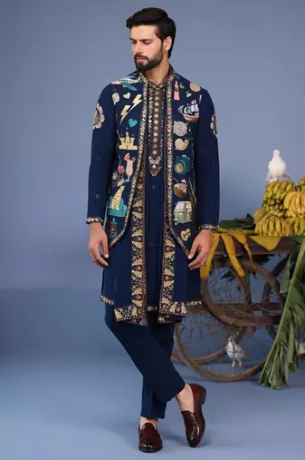 Maahir cocktail navy blue kurta 1 jacket set
