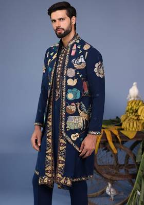 Maahir cocktail navy blue kurta 1 jacket set 3