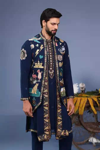Maahir cocktail navy blue kurta 1 jacket set