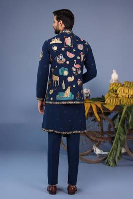 Maahir cocktail navy blue kurta 1 jacket set 5