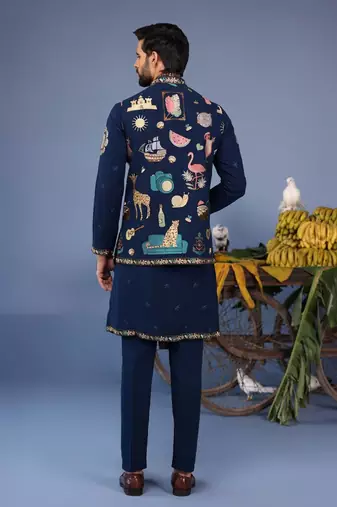 Maahir cocktail navy blue kurta 1 jacket set