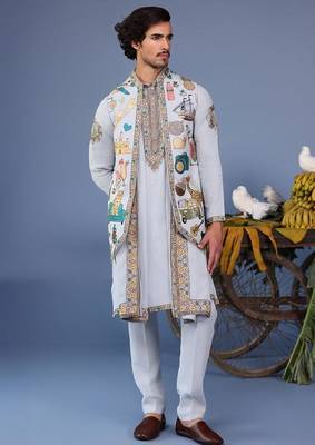 Farees cocktail blue kurta 1 jacket set 1