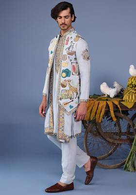Farees cocktail blue kurta 1 jacket set 3